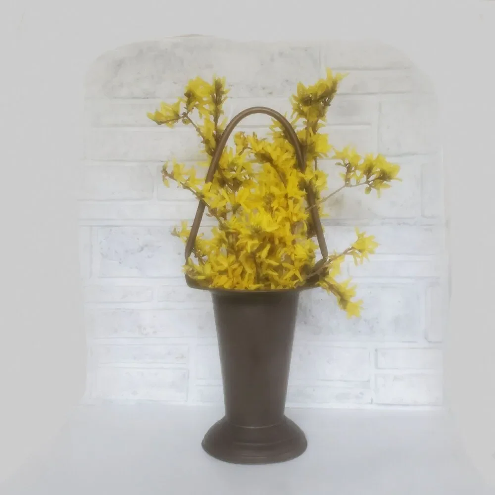 Tall Heritage Brass Basket Planter Long Handle Classic French Chateau VTG Patina